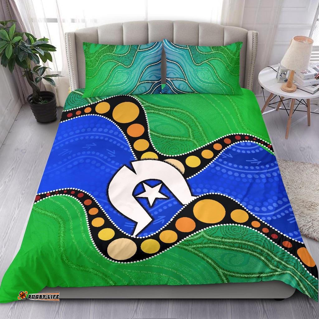 Torres Strait Islands Bedding Set - Flag with Aboriginal Patterns