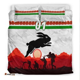 Custom Personalised South Sydney Rabbitohs ANZAC 2022 Bedding Set Simple Style White