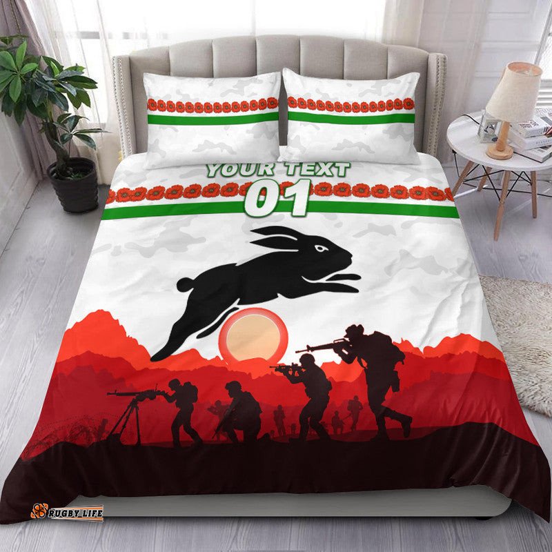 Custom Personalised South Sydney Rabbitohs ANZAC 2022 Bedding Set Simple Style White