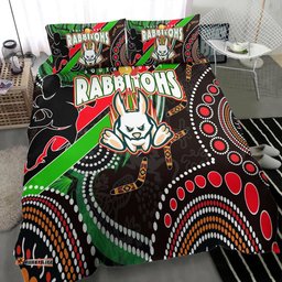 Rabbitohs Rugby Anzac Aboriginal Bedding Set - Rabbitohs Remembrance Day with Poppy Flower Bedding Set