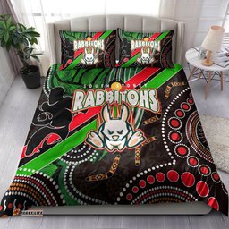 Rabbitohs Rugby Anzac Aboriginal Bedding Set - Rabbitohs Remembrance Day with Poppy Flower Bedding Set