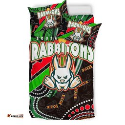Rabbitohs Rugby Anzac Aboriginal Bedding Set - Rabbitohs Remembrance Day with Poppy Flower Bedding Set