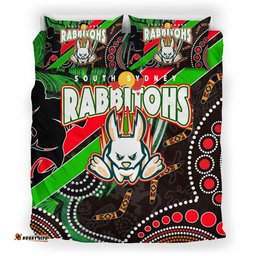 Rabbitohs Rugby Anzac Aboriginal Bedding Set - Rabbitohs Remembrance Day with Poppy Flower Bedding Set