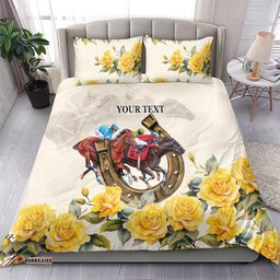 Melbourne Horse Racing Personalised Bedding Set Australian Horse With Yellow Roses