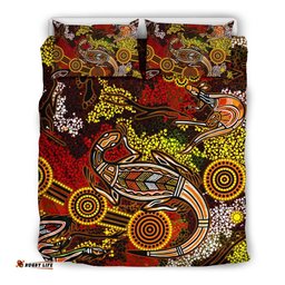 Aboriginal Bedding Set , Kangaroo and Lizard Dot Painting Art