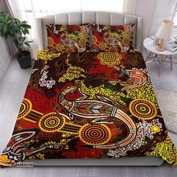 Aboriginal Bedding Set , Kangaroo and Lizard Dot Painting Art
