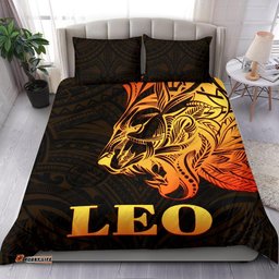 Sun In Leo Zodiac Bedding Set Polynesian Tattoo Simple Orange Black