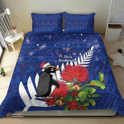 New Zealand Christmas In July Bedding Set Fiordland Penguin With Pohutukawa Flower