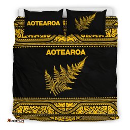 Aotearoa New Zealand Maori Bedding Set Silver Fern Yellow
