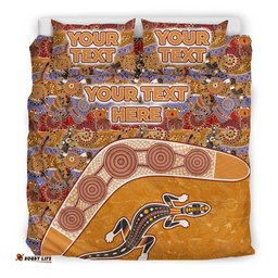 Aboriginal Bedding Sets, Lizard Patterns Boomerang Crocodile Kangaroo Custom