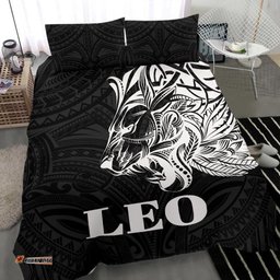 Sun In Leo Zodiac Bedding Set Polynesian Tattoo Simple White