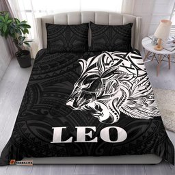 Sun In Leo Zodiac Bedding Set Polynesian Tattoo Simple White