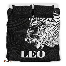 Sun In Leo Zodiac Bedding Set Polynesian Tattoo Simple White