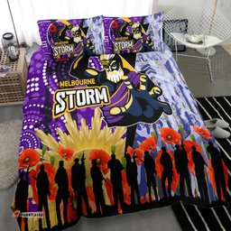 Storm Rugby Anzac Aboriginal Bedding Set - Melbourne Storm with Remembrance Day Poppy Flower Bedding Set
