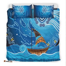 Bedding Set- Aboriginal View Sea With Fish And Boat