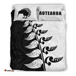 Aotearoa Koru Fern Kiwi New Zealand Bedding Set Black White