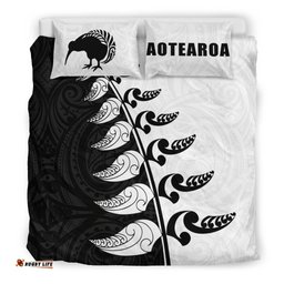 Aotearoa Koru Fern Kiwi New Zealand Bedding Set Black White