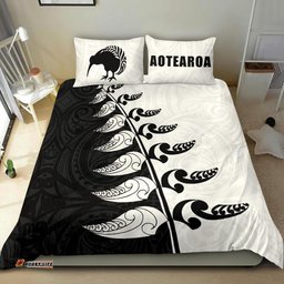 Aotearoa Koru Fern Kiwi New Zealand Bedding Set Black White