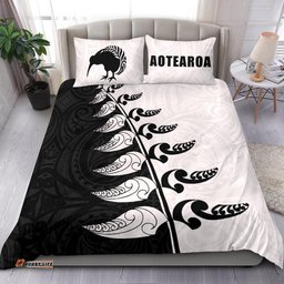 Aotearoa Koru Fern Kiwi New Zealand Bedding Set Black White