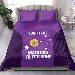 Custom Australia Soccer Bedding Set Matildas Go Champions Purple