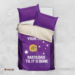 Custom Australia Soccer Bedding Set Matildas Go Champions Purple