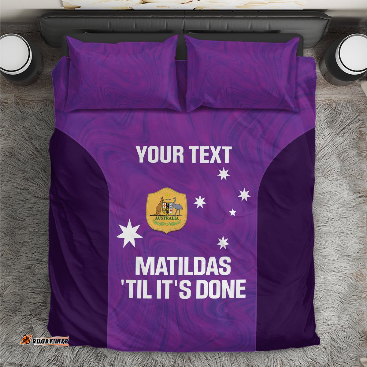 Custom Australia Soccer Bedding Set Matildas Go Champions Purple