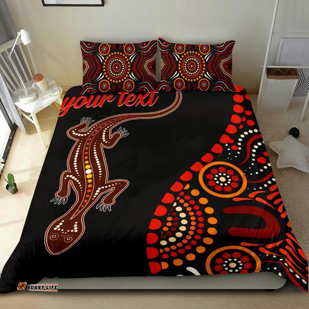 Aboriginal Personalised Bedding Set - Aboriginal Lizard With Dot Painting Patterns