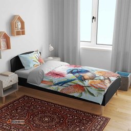 Splendid Fairy wren Australia Bedding Set Aussie National Flowers Watercolor Style