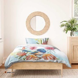 Splendid Fairy wren Australia Bedding Set Aussie National Flowers Watercolor Style