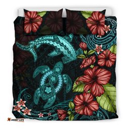 Shark And Turtle Bedding Set Hibiscus Turquoise