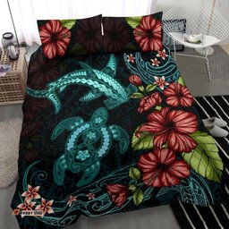 Shark And Turtle Bedding Set Hibiscus Turquoise