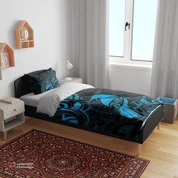 New Zealand Tui Bird Bedding Set Aotearoa Maori Pattern Blue