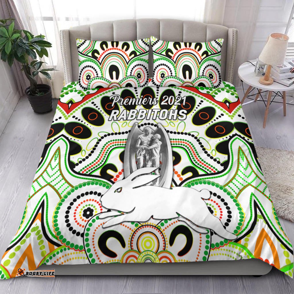 South Sydney Rabbitohs Bedding Set 2021 Indigenous Premiers Trophy White