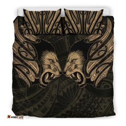 Double Lion Maori Tattoo Bedding Set New Zealand Gold