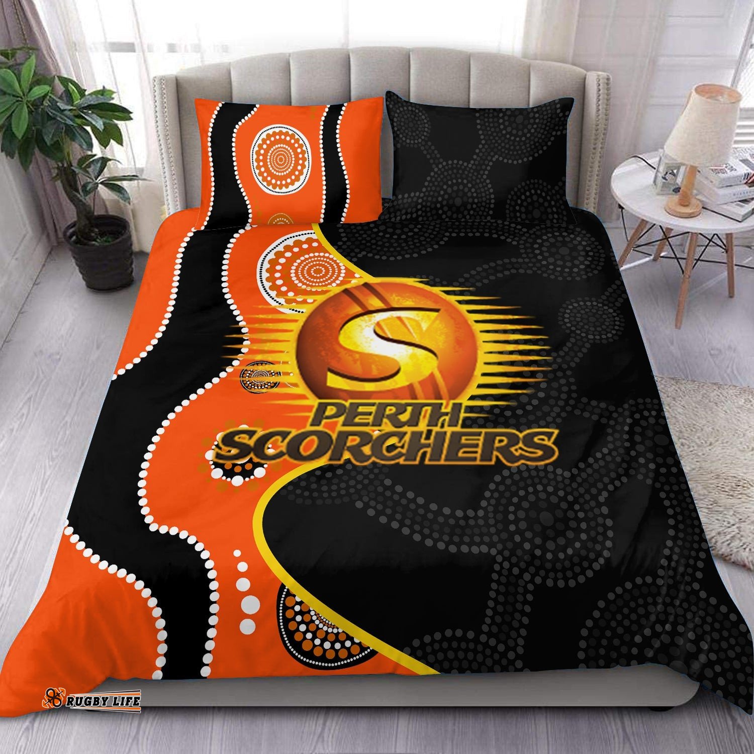 Perth Scorchers Indigenous Orange and Black Bedding Set LT20