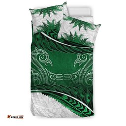 New Zealand Bedding Set Green Manaia Maori Silver Fern Duvet Cover And Pillow Case