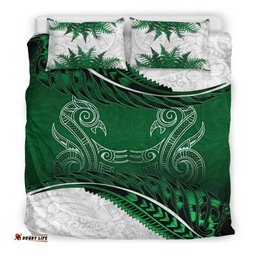 New Zealand Bedding Set Green Manaia Maori Silver Fern Duvet Cover And Pillow Case