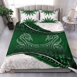 New Zealand Bedding Set Green Manaia Maori Silver Fern Duvet Cover And Pillow Case