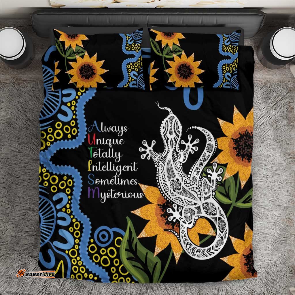 Australia Autism Awareness Bedding Set Brave Strong Aussie Lizard Aboriginal Art