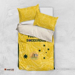 Custom Australia Socceroos Bedding Set Go Aussie Marble Pattern Sporty Style