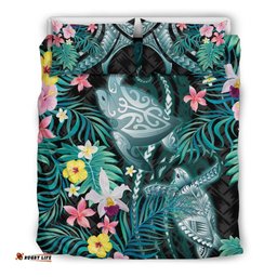 Turtle Bedding Set Hibiscus Palm Leaves Duvet Cover And Pillow Case