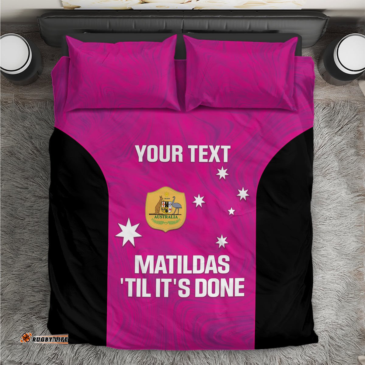 Custom Australia Soccer Bedding Set Matildas Go Champions Pink