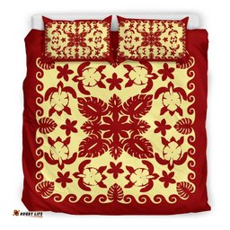 Turtle with Hibiscus Royal Red Bedding Set Palm Leaf