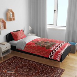Kiwi New Zealand Christmas Bedding Set Meri Kirihimete Silver Fern Red Color