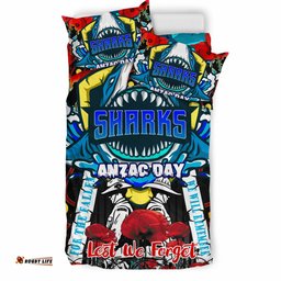 Sharks Rugby Anzac Day Watercolour Custom Bedding Set - Remembrance Cronulla-Sutherland Sharks With Poppy Flower