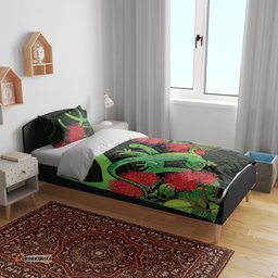 New Zealand Gecko Bedding Set Aotearoa Maori With Pohutukawa Flowers