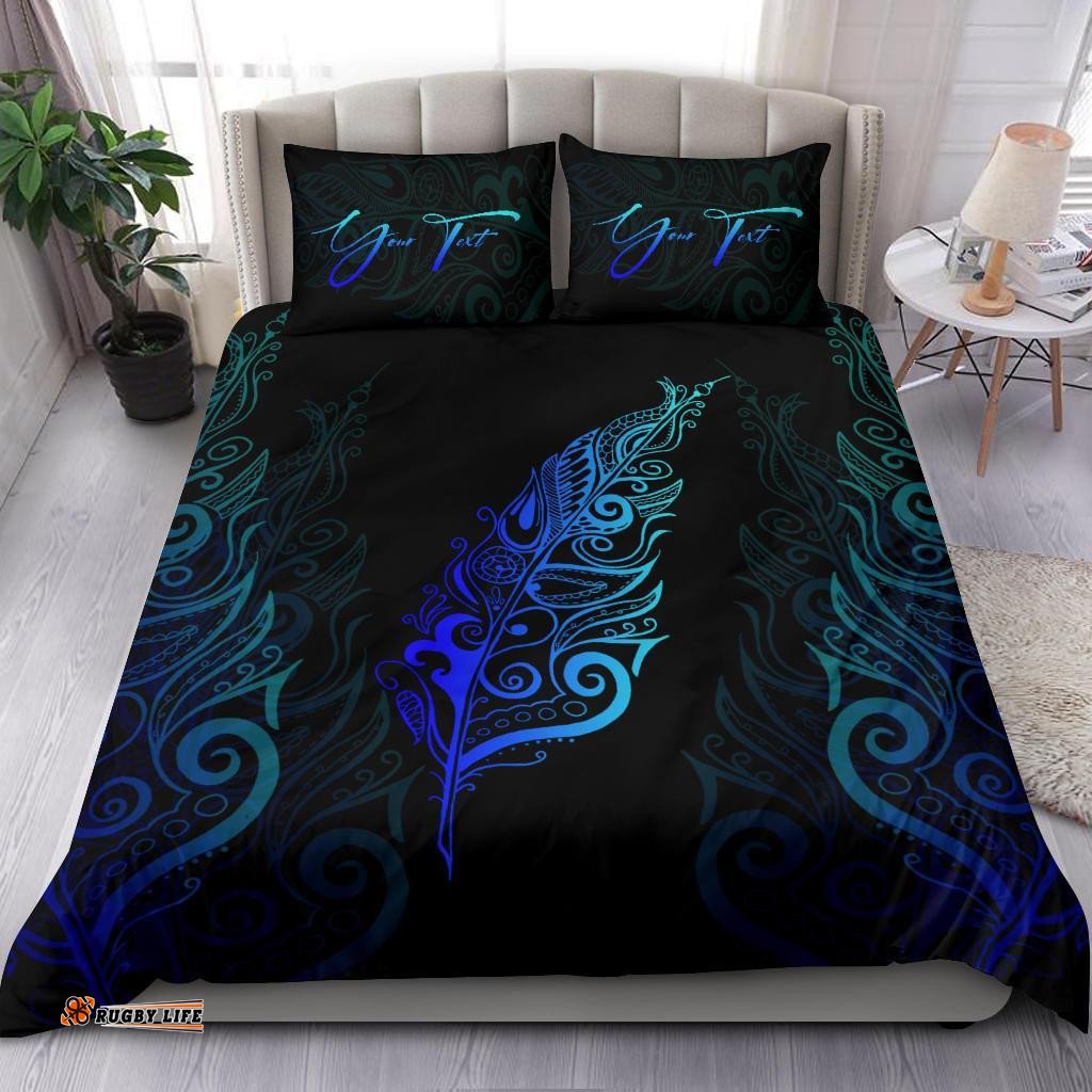 Signature Custom, Light Silver Fern Bedding Set Blue