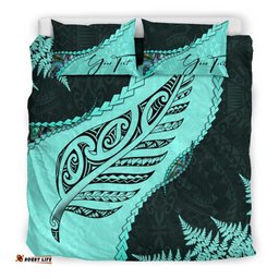 Signature Custom, Paua Shell Maori Silver Fern Bedding Set Turquoise