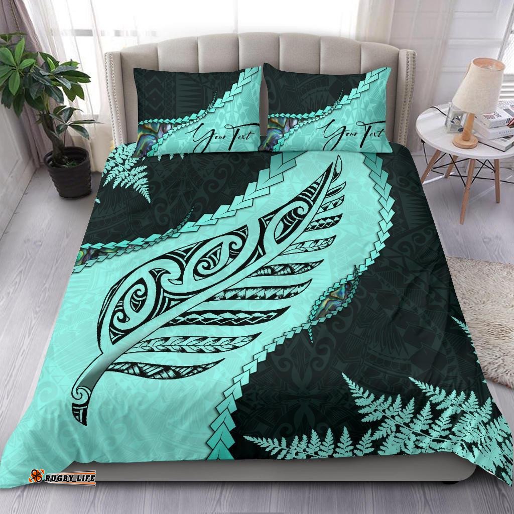 Signature Custom, Paua Shell Maori Silver Fern Bedding Set Turquoise