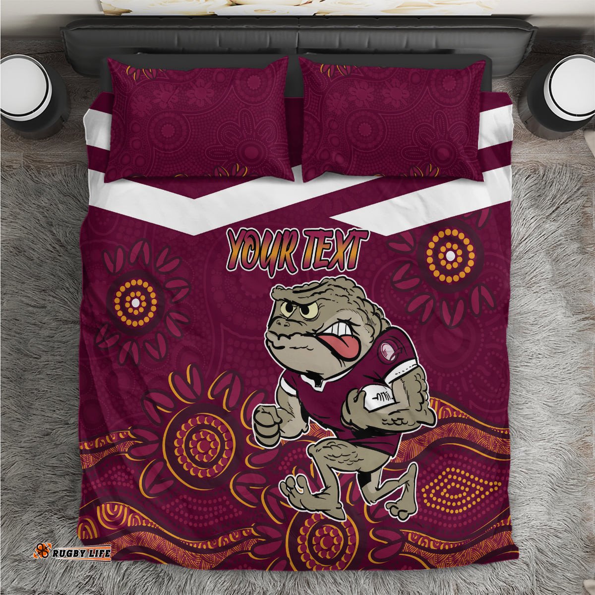 Custom QLD Maroons Cane Toad Blooded Aboriginal Inspired Bedding Set